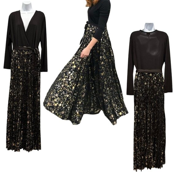 LuLaRoe Metallic Floral Wrap Maxi Dress Accordion Pleats Evening Formal Size XL - Picture 1 of 13